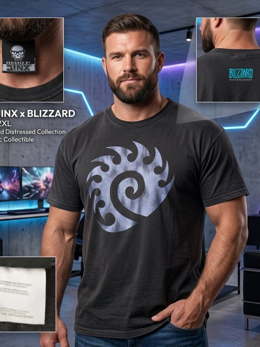 VTG Jinx Blizzard World Of Warcraft Entertainment Gaming T-shirt Men Black 2XL
